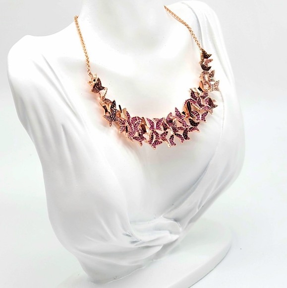 Swarovski Crystal Pink + Aurora Borealis 3d Origami Butterfly Necklace in Rose - Picture 9 of 12